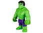 Une figurine de Hulk verte avec un pantalon violet.