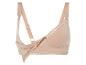 Un soutien-gorge beige rembourré avec des détails en dentelle.