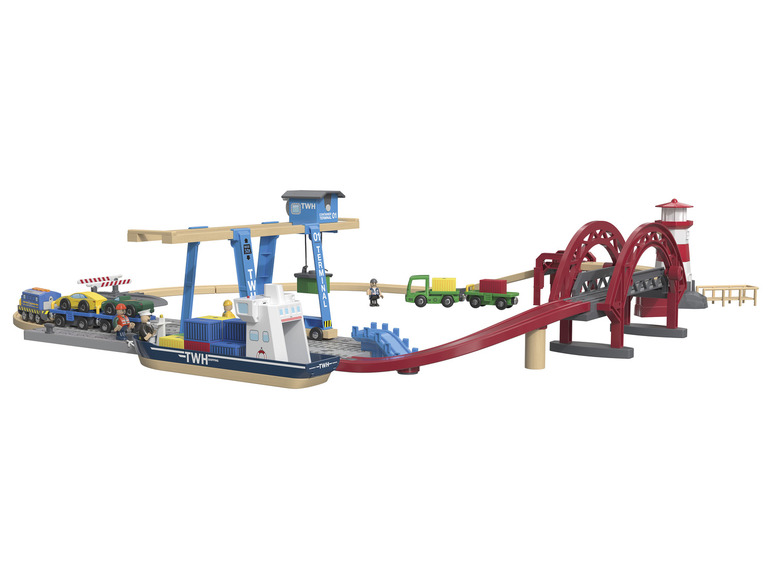 Aller en mode plein écran : Playtive Set de chemin de fer port à conteneurs en bois XL - Image 6