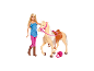 Poupée Barbie et cheval avec équipement d'équitation.
