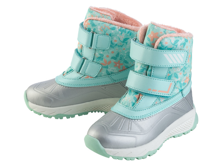 Deux paires de bottes d'hiver bleues à imprimé floral.