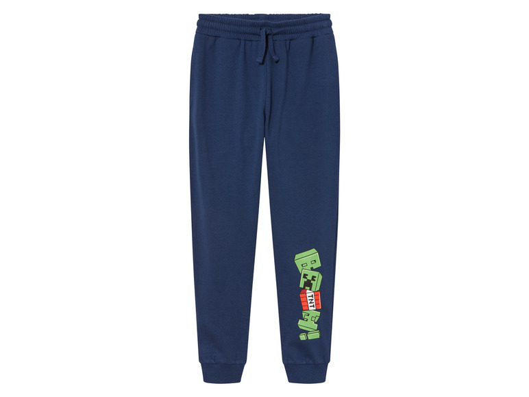 Pantalon de survêtement bleu avec un imprimé Minecraft.