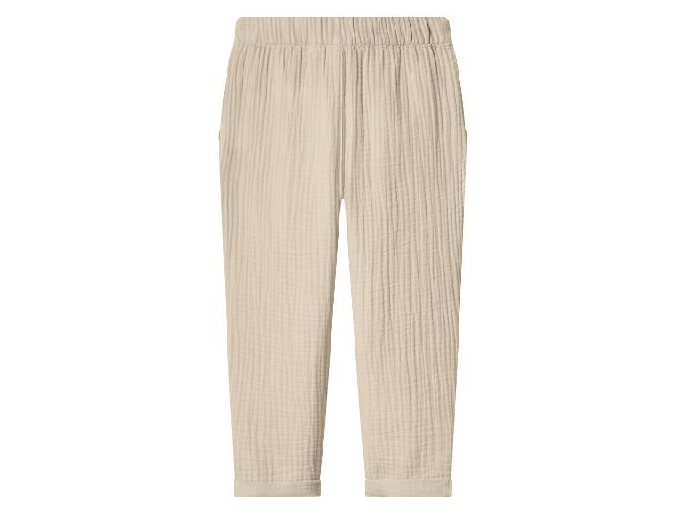 Pantalon en coton beige avec taille élastique et revers retroussés