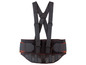 Une ceinture lombaire noire avec bretelles pour le soutien du bas du dos.