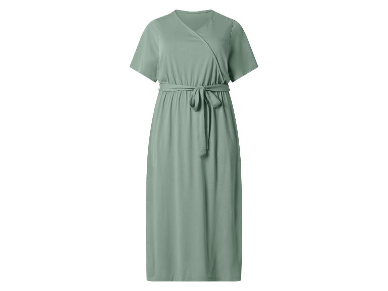 Robe longue vert sauge avec décolleté en V et ceinture à nouer.