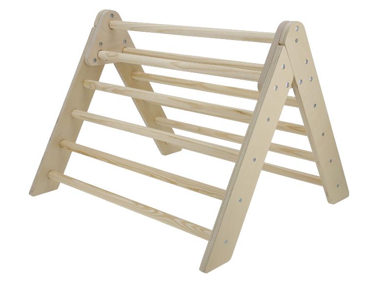Structure d'escalade en bois pour enfants avec plusieurs barreaux et conception pliable.