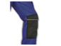 Pantalon de travail bleu avec genouillères noires.