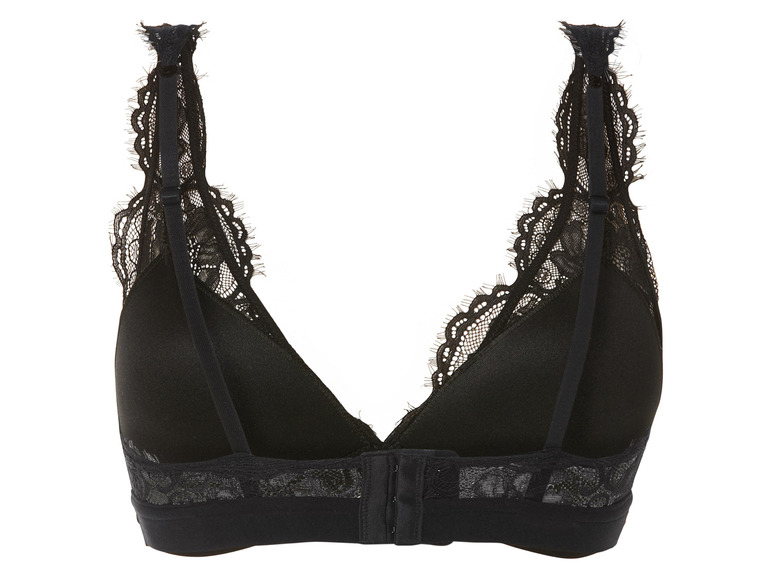 Un soutien-gorge noir en dentelle avec des bretelles larges.