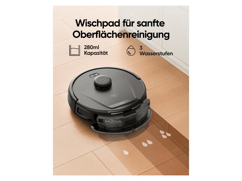 Aspirateur robot avec fonction de nettoyage et réservoir d'eau de 280 ml, nettoyant le sol.