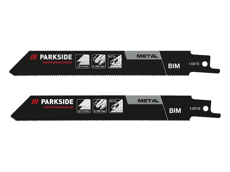 Deux lames de scie sabre noires pour la coupe du métal, avec différentes plages d'épaisseur