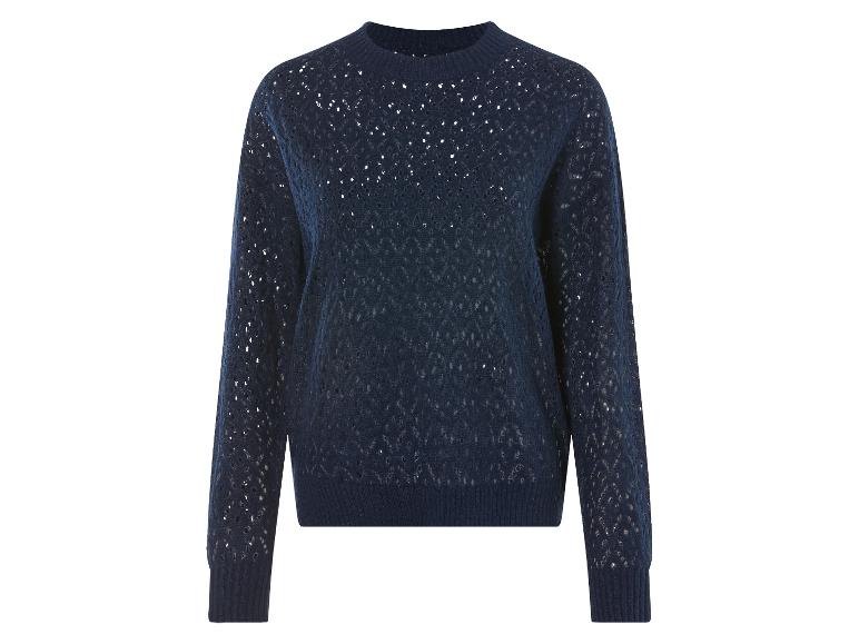 Un pull bleu marine en maille ajourée.