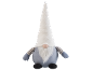Gnome décoratif en tissu avec un chapeau blanc, une barbe blanche et un corps bleu clair.