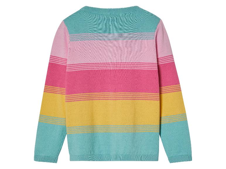Un pull rayé rose, jaune et turquoise.