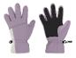 Gants de ski violets et blancs avec des détails noirs et gris, montrés recto-verso.