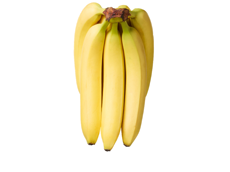 Un régime de bananes jaunes mûres sur fond noir.