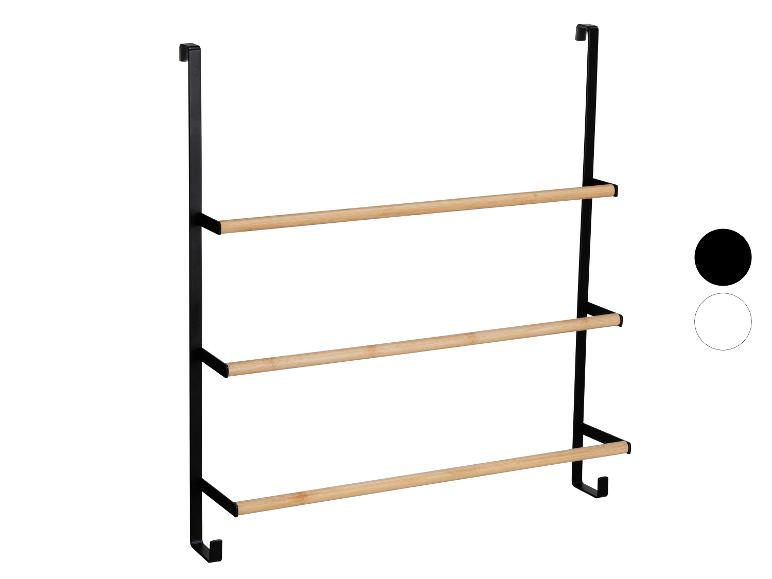 Porte-serviettes noir à suspendre avec trois barres en bambou