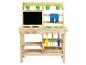 Cuisine en bois pour enfants avec cuisinière, évier et accessoires.