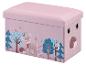 Un pouf de rangement rose pour enfants avec un motif d'animaux de la forêt.