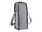 Sac de transport gris avec garniture noire.
