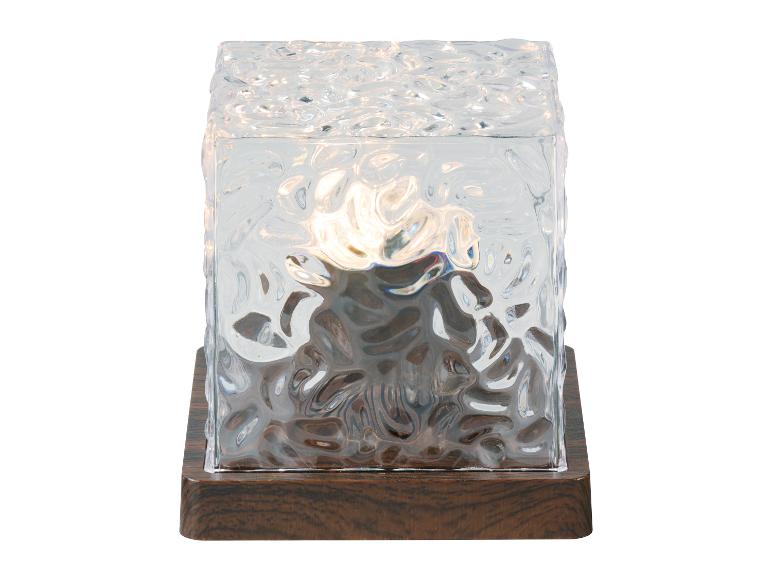 Lampe de table avec base en bois et abat-jour en verre texturé