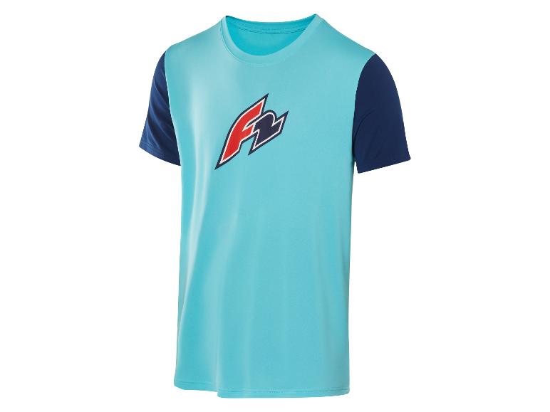 T-shirt bleu clair et marine F2, style sportif.