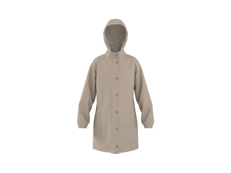 Imperméable beige avec capuche et boutons.