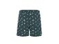 Short de bain vert foncé avec motif de palmiers blancs.