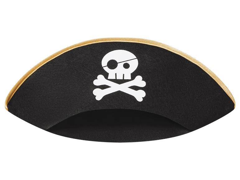 Chapeau de pirate noir avec tête de mort blanche et os croisés
