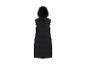 Gilet long noir pour femme avec capuche.