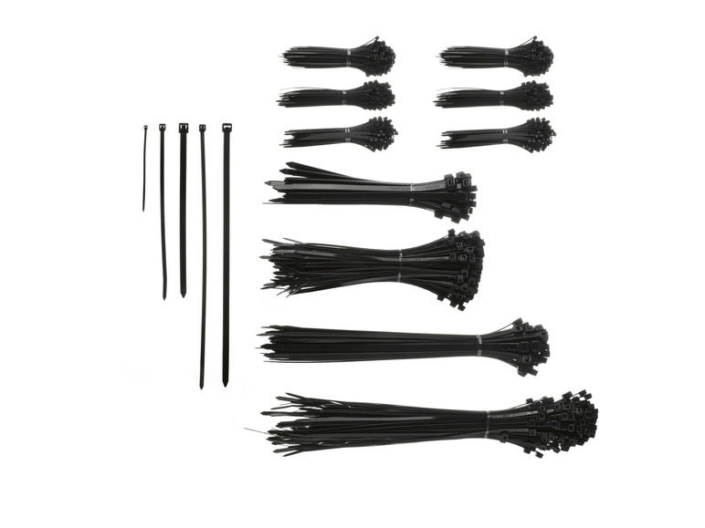 Colliers de serrage noirs de différentes tailles.