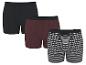 Lot de trois boxers : un noir, un bordeaux et un rayé.