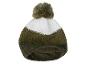 Un bonnet d'hiver avec un pompon, de couleur kaki et blanc.