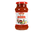 Pot de sauce tomate au fromage Pecorino, avec étiquette et Nutri-Score.