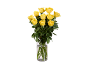 Bouquet de roses jaunes dans un vase en verre.