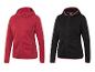 Deux vestes à capuche Crivit pour femmes, une rouge et une noire.