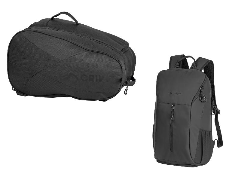Sac de sport noir et sac à dos noir sur fond blanc.