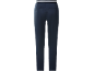 Pantalon femme bleu foncé avec taille élastique rayée.