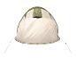 Tente de camping beige et verte.