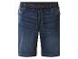 Short en jean bleu foncé avec taille élastiquée à cordon de serrage et poches avant.