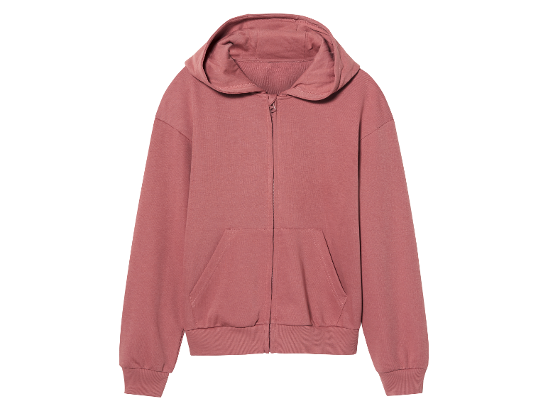 Sweat-shirt à capuche rose avec fermeture éclair.