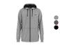 Sweat à capuche zippé gris pour homme avec détails noirs et échantillons de couleurs.