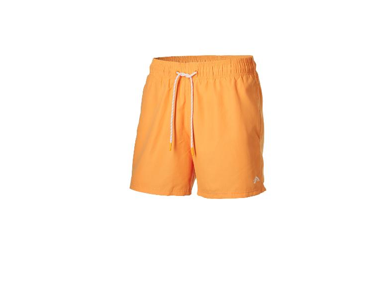 Short de bain orange avec cordon de serrage blanc.