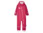 Combinaison de pluie rose pour enfant avec capuche et fermeture éclair.