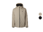 Veste homme beige à capuche et fermeture éclair noire, avec deux variantes de couleur.