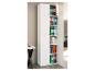 Armoire de bureau blanche avec portes ouvertes révélant des classeurs et des livres colorés.