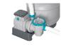 Bestway : filtre et pompe pour piscine, design gris et turquoise.