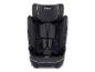 Siège auto noir pour enfant avec des accents gris et un harnais.