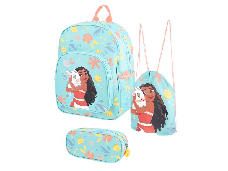 Sac à dos, sac à cordon et trousse Moana à imprimé floral turquoise.