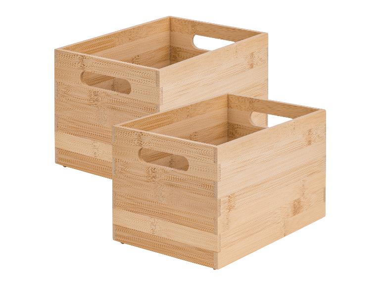 Deux boîtes de rangement en bambou avec poignées découpées
