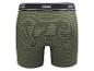 Boxer homme vert olive à rayures fines noires, avec ceinture élastique noire.